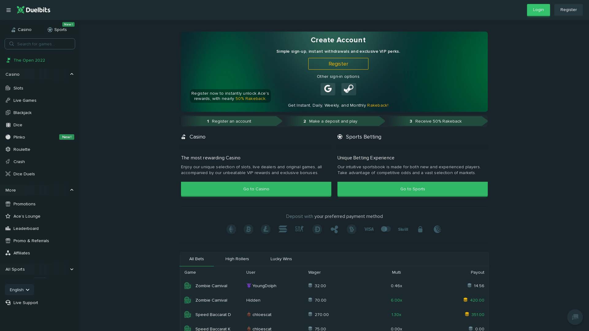 Screenshot of Duelbits Casino taken in 2025