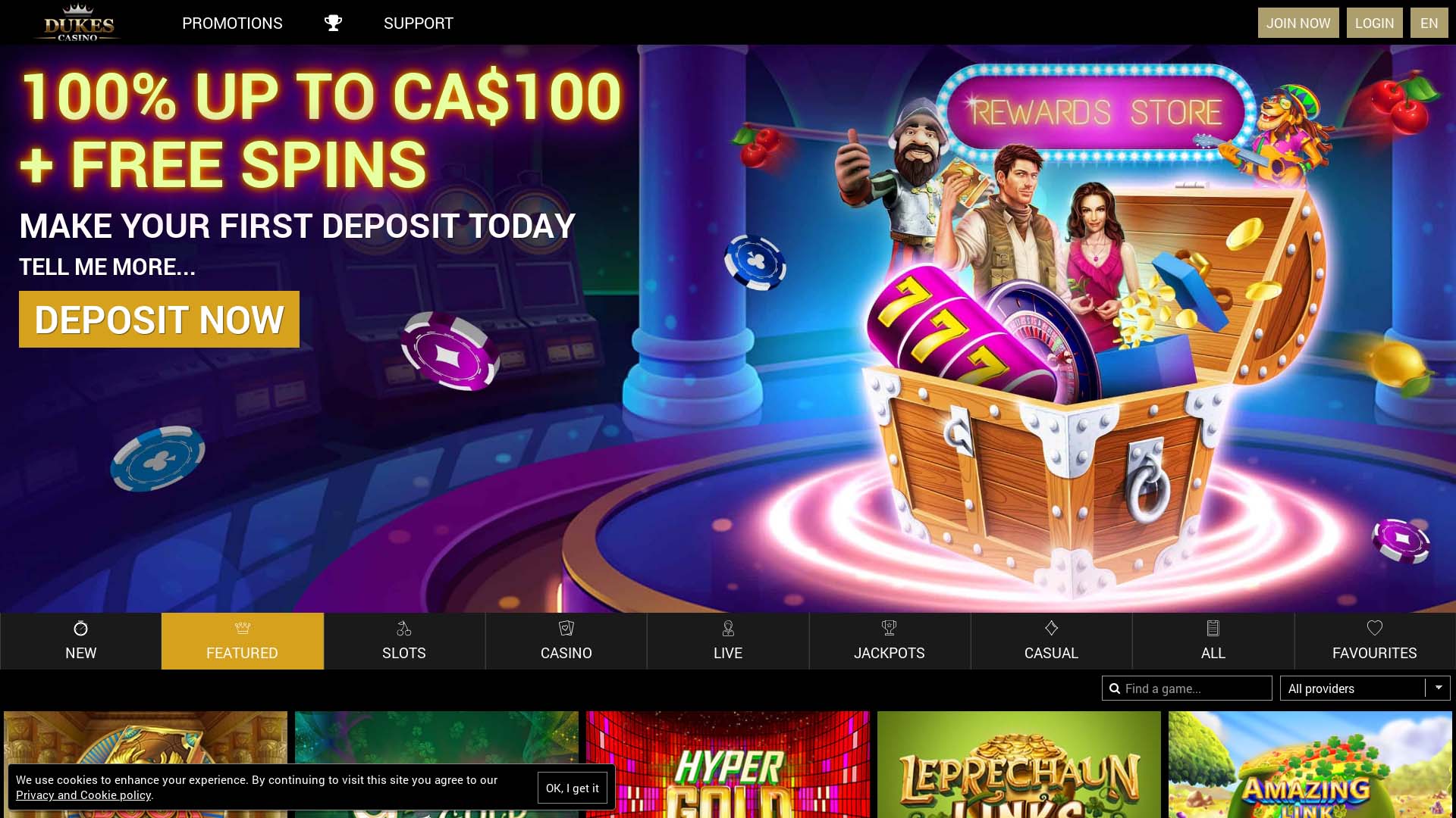 Screenshot of Dukes Casino taken in 2025