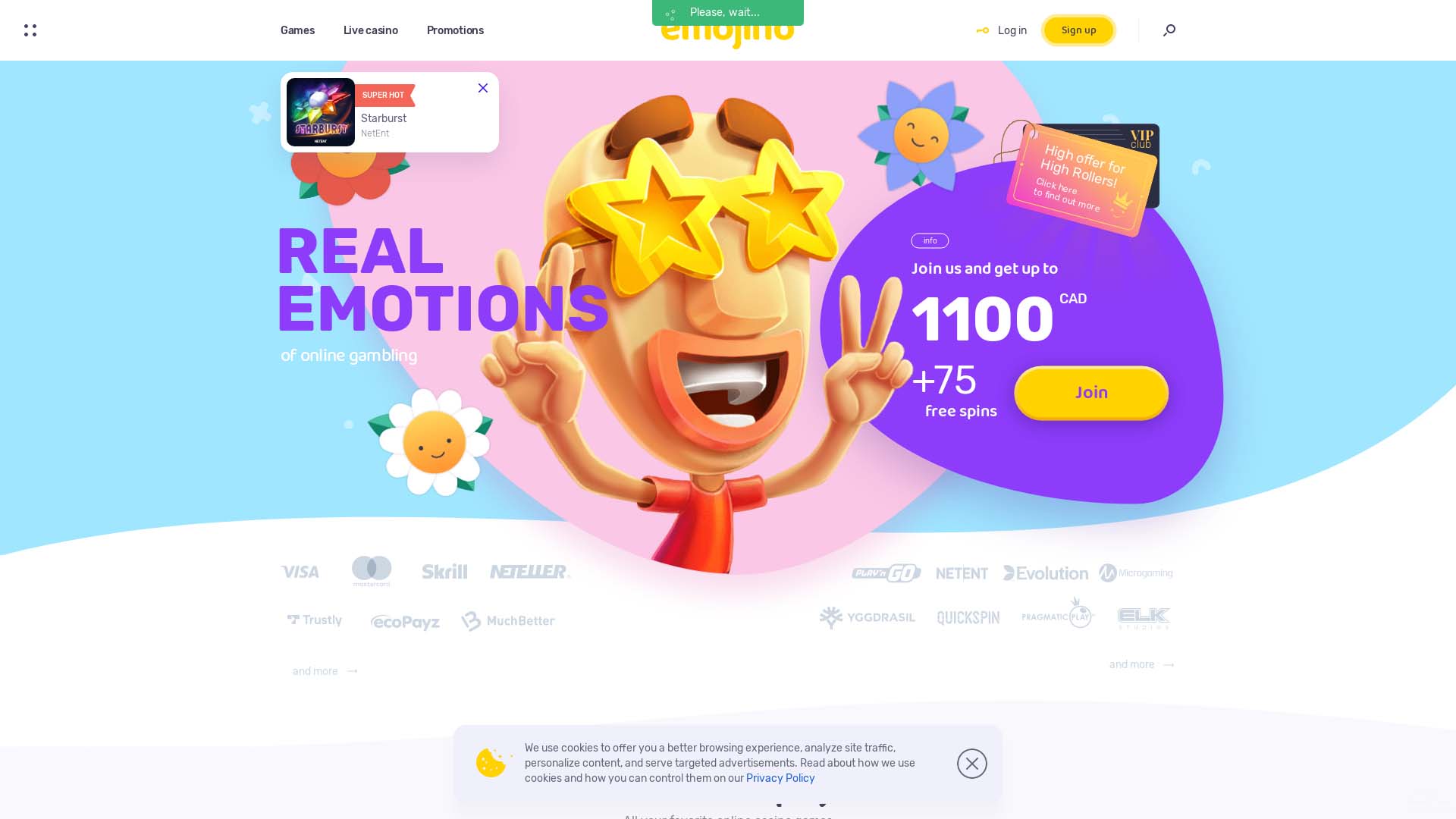 Screenshot of Emojino Casino taken in 2025