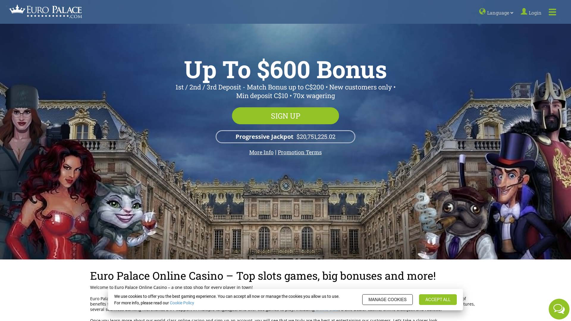 Screenshot of Euro Palace Casino taken in 2025