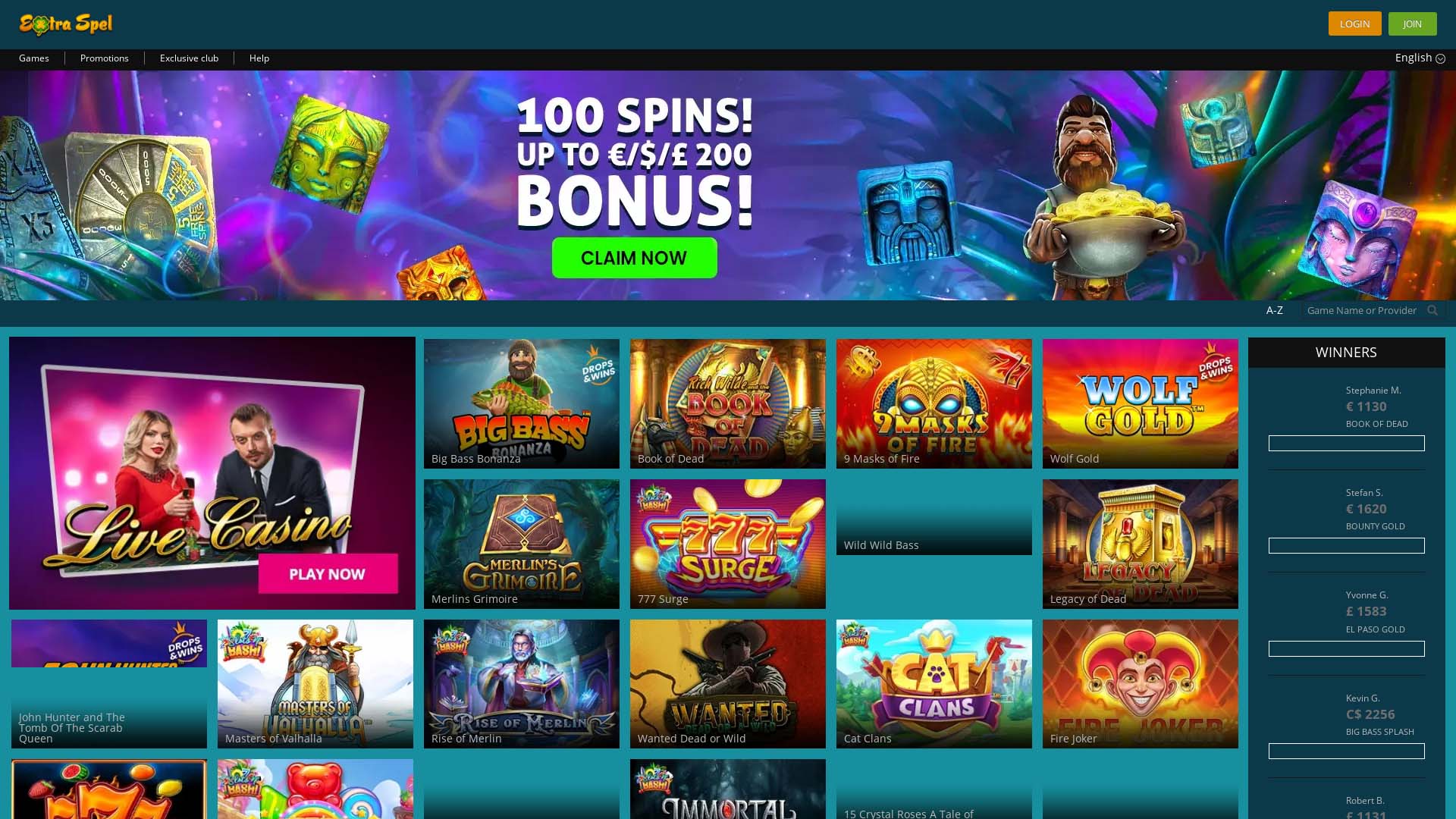 Screenshot of ExtraSpel Casino taken in 2025