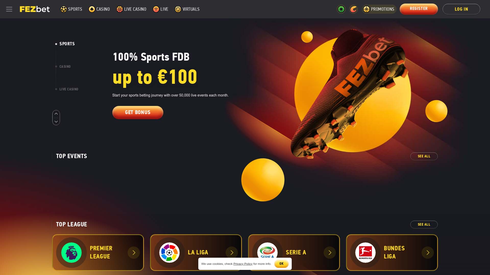 Screenshot of FEZbet Casino taken in 2025