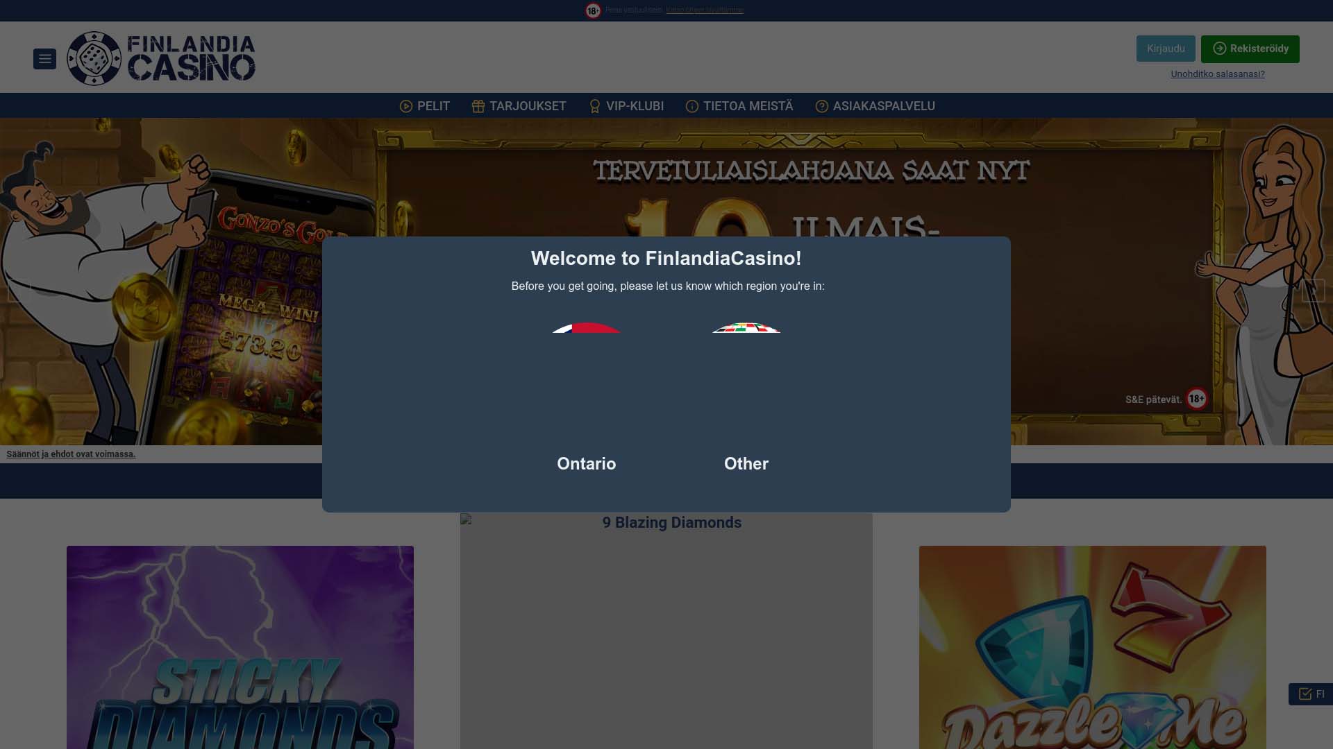 Screenshot of Finlandia Casino taken in 2025