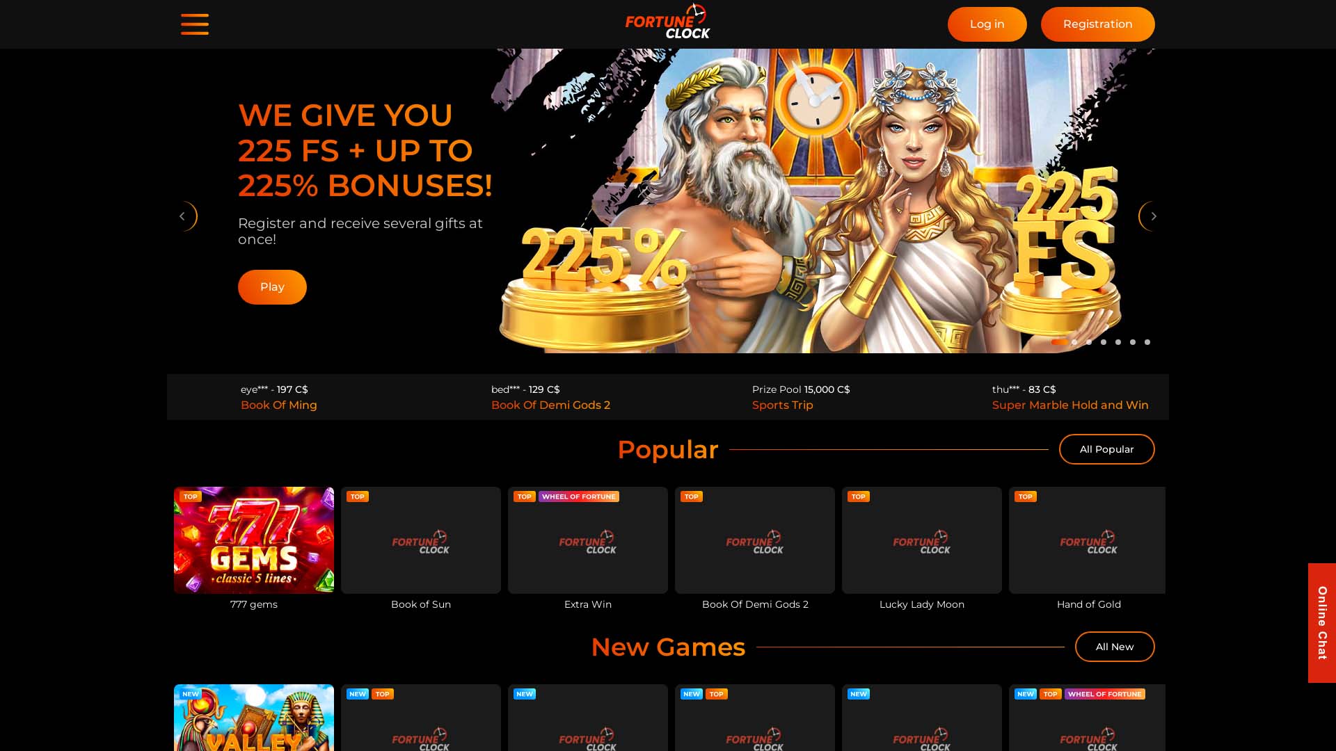 Screenshot of Fortune Clock Casino taken in 2025