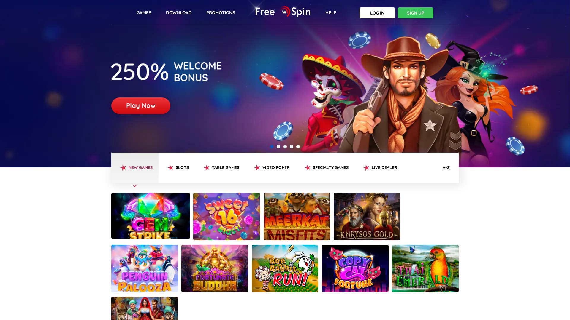 Screenshot of Free Spin Casino taken in 2025