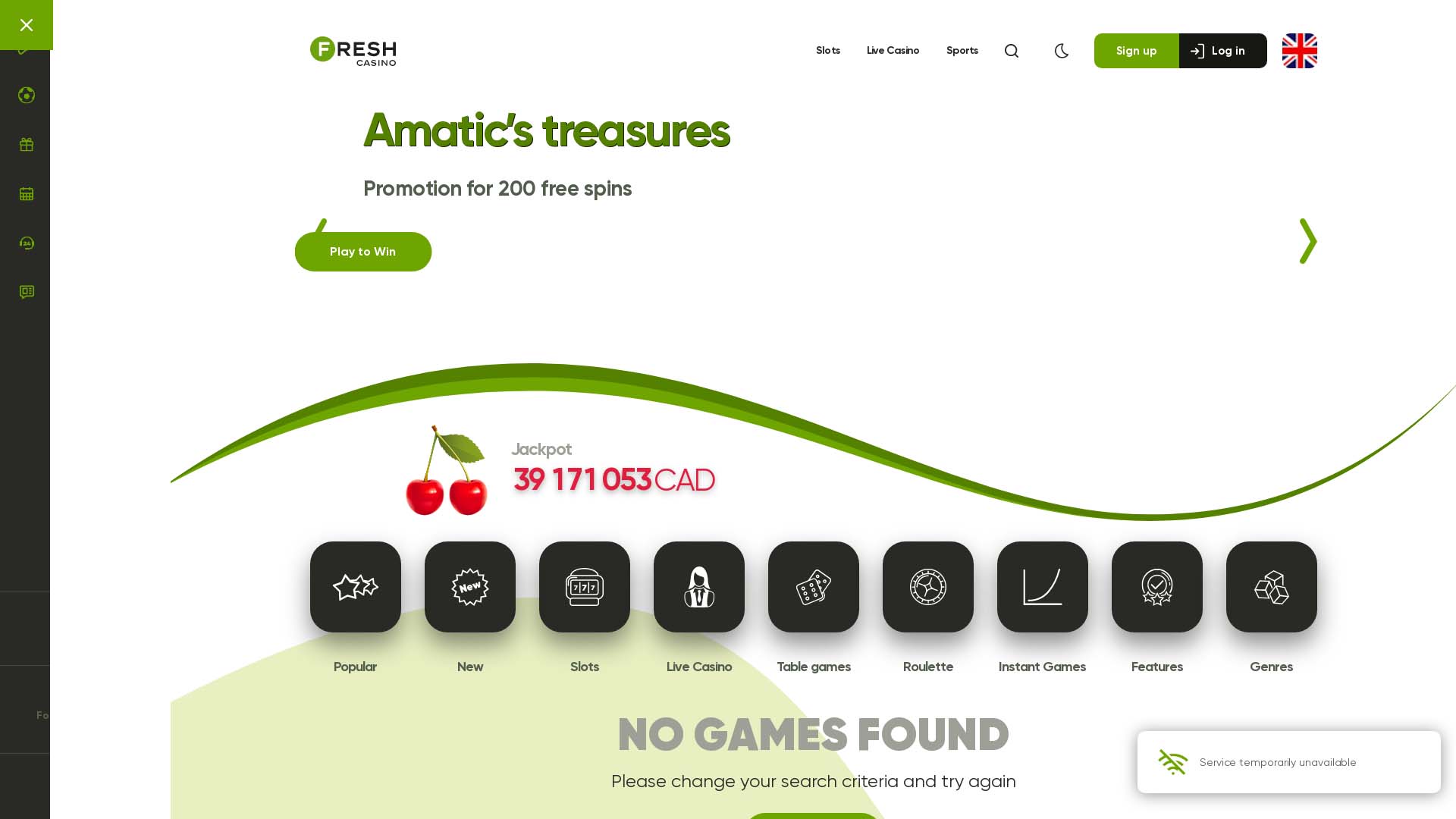 Screenshot of Fresh Casino taken in 2025