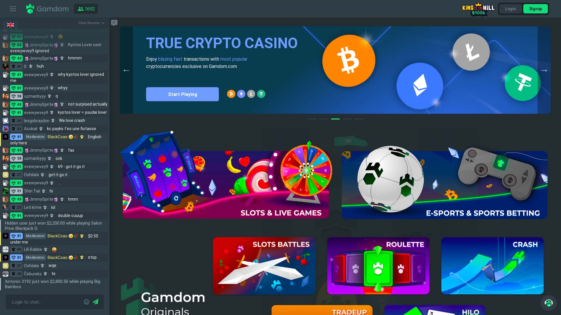 Screenshot of Gamdom Casino taken in 2025