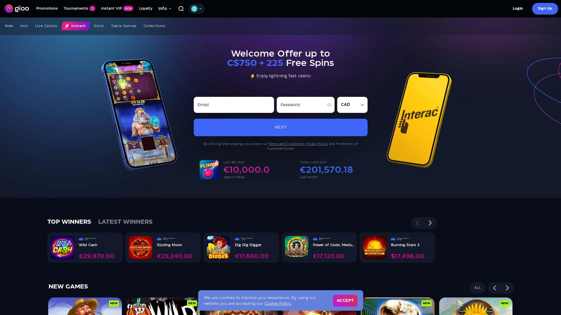 Screenshot of Gioo Casino taken in 2025