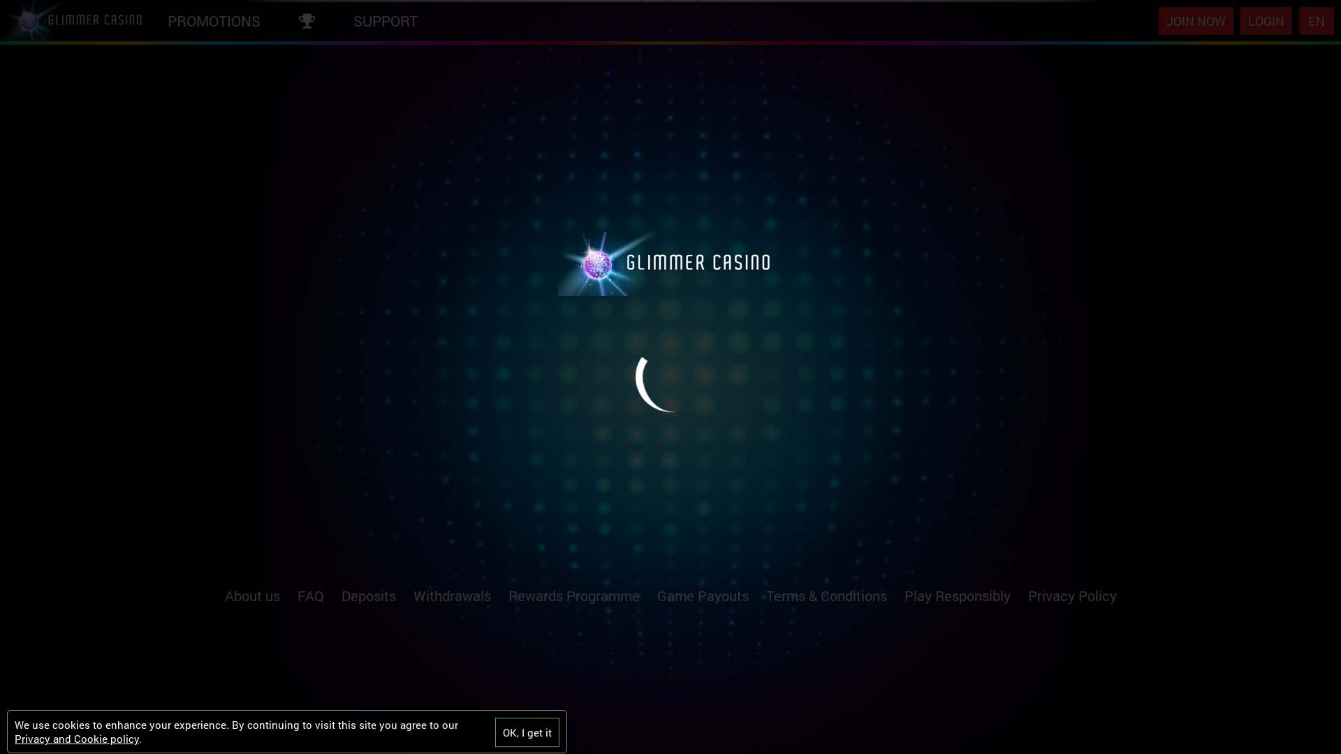 Screenshot of Glimmer Casino taken in 2025 Screenshot of Glimmer Casino taken in 2025
