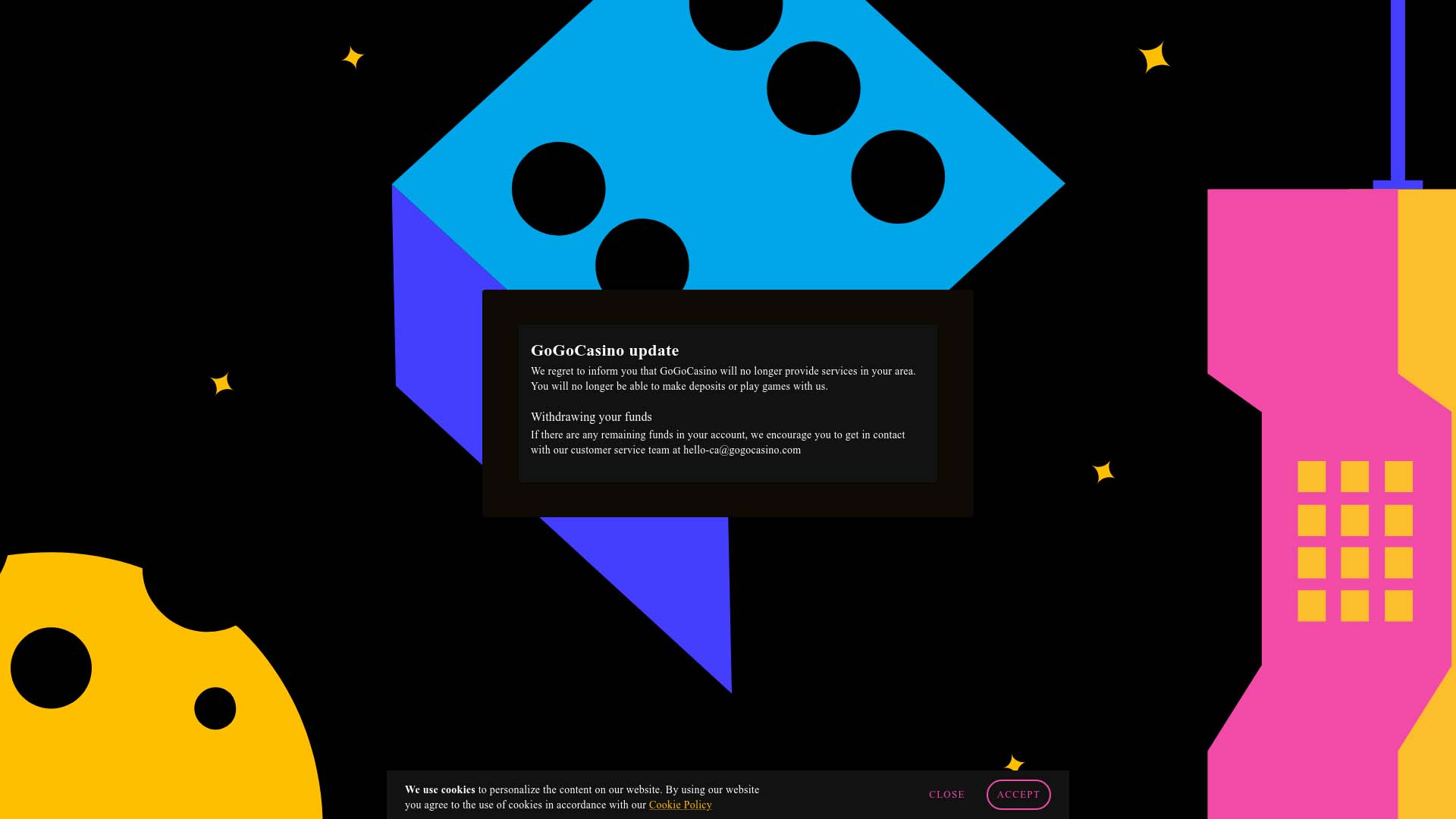 Screenshot of GoGoCasino taken in 2025