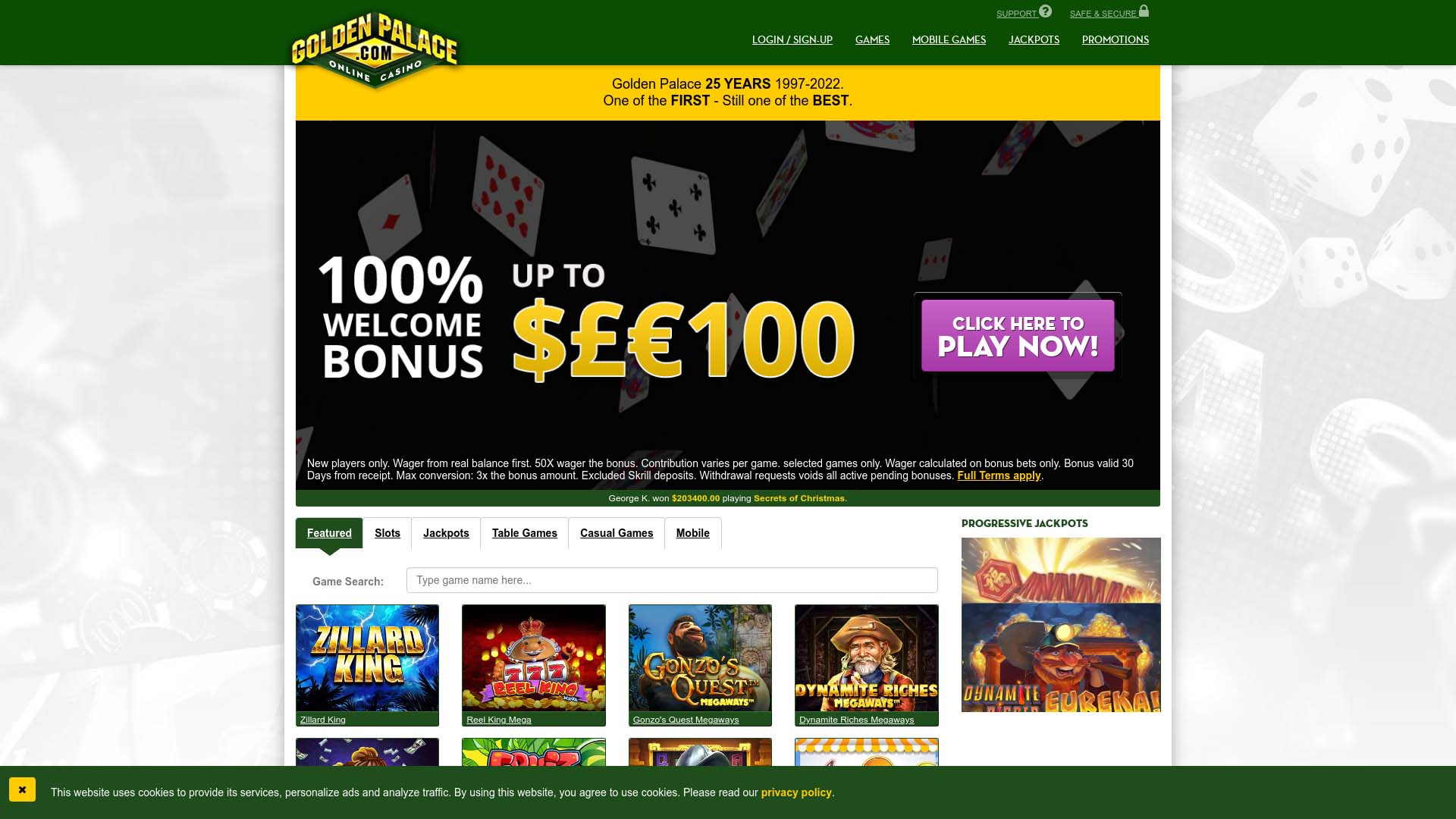 Screenshot of Golden Palace Casino taken in 2025 Screenshot of Golden Palace Casino taken in 2025