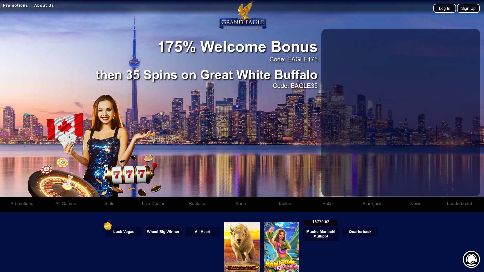 Screenshot of Grand Eagle Casino taken in 2025 Screenshot of Grand Eagle Casino taken in 2025