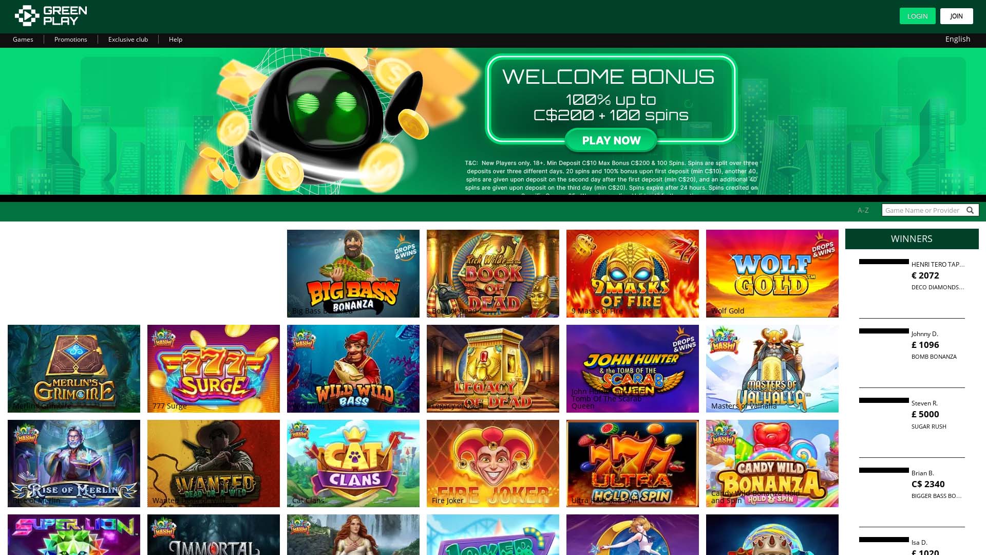 Screenshot of Greenplay Casino taken in 2025 Screenshot of Greenplay Casino taken in 2025