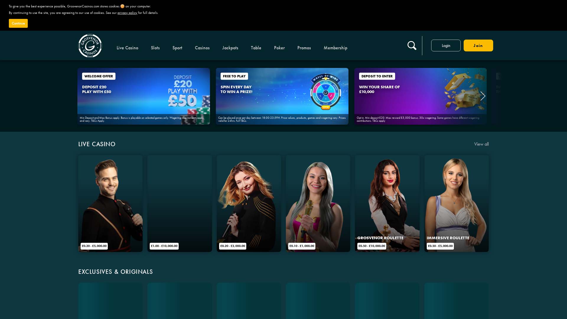 Screenshot of Grosvenor Casino taken in 2025