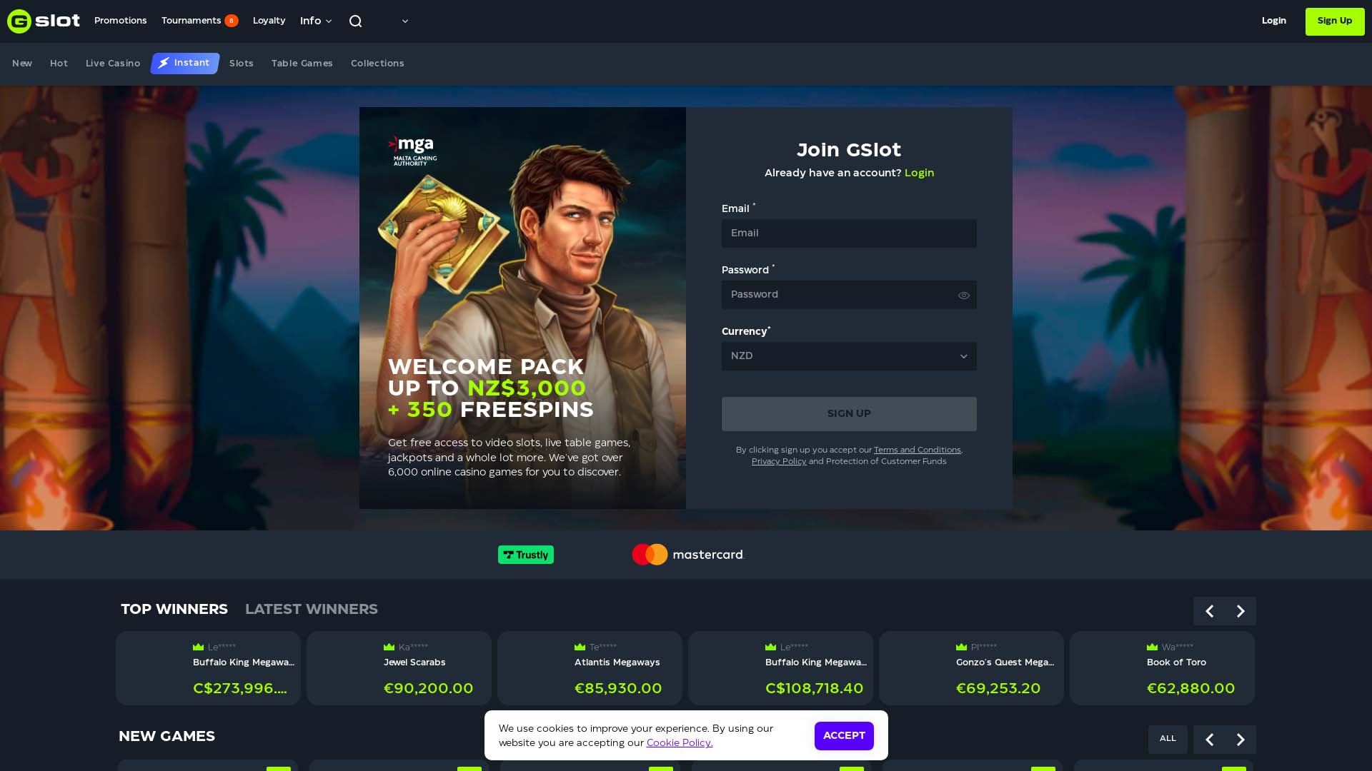 Screenshot of Gslot Casino taken in 2025