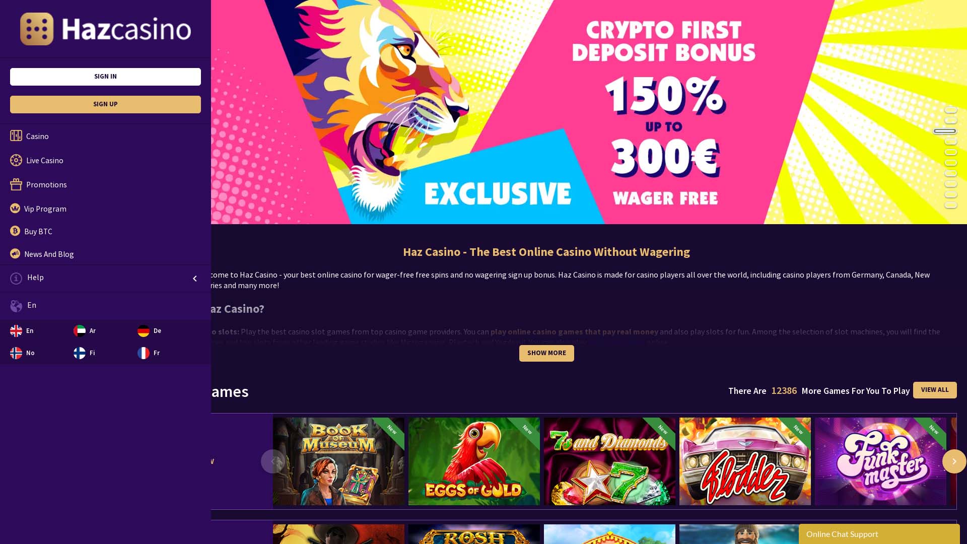 Screenshot of Haz Casino taken in 2025