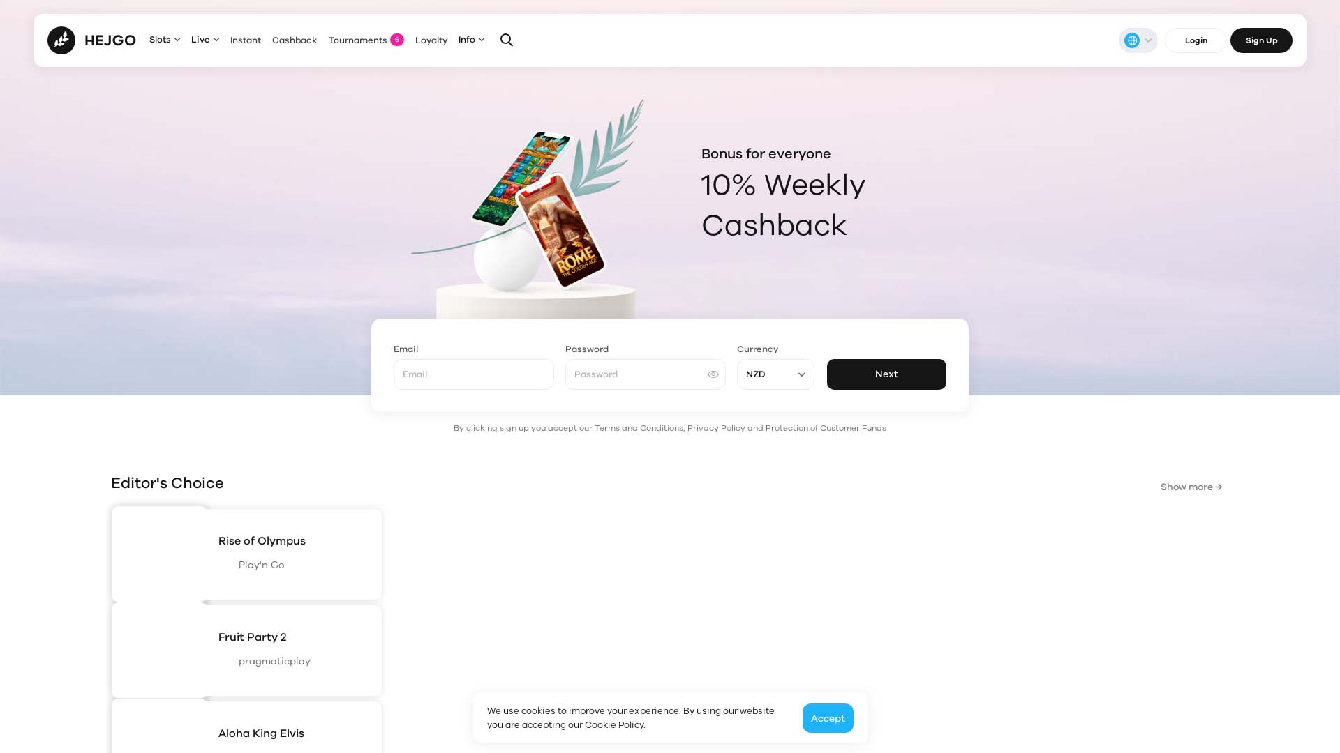 Screenshot of Hejgo Casino taken in 2025