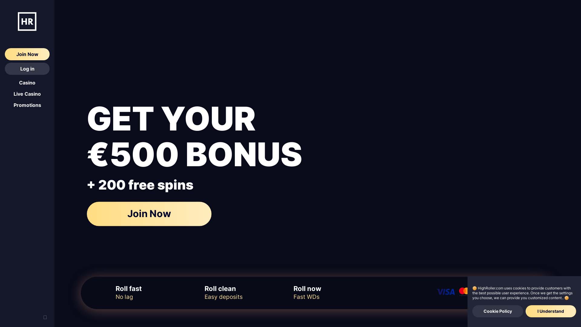 Screenshot of Highroller Casino taken in 2025