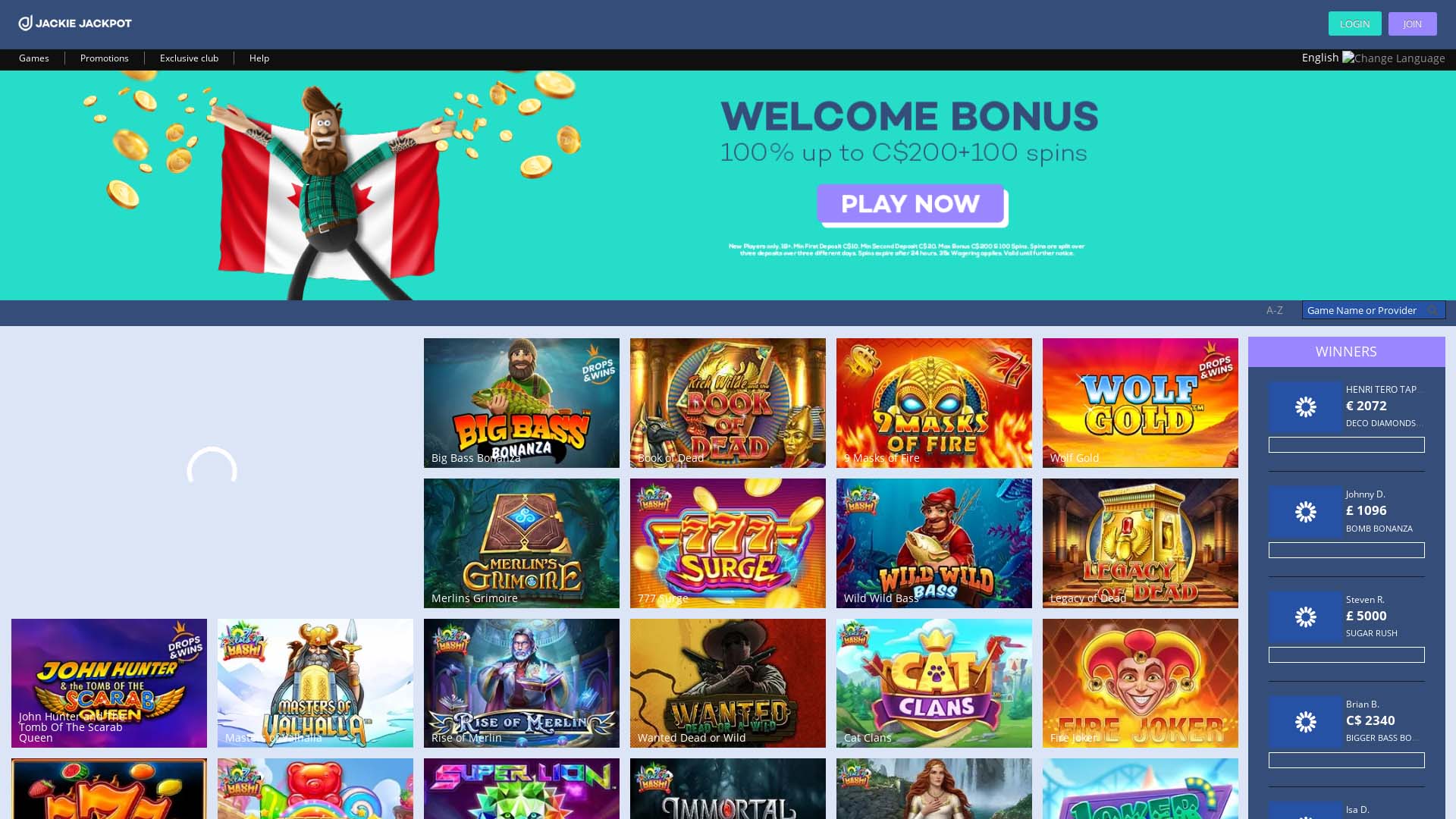 Screenshot of Jackie Jackpot Casino taken in 2025 Screenshot of Jackie Jackpot Casino taken in 2025