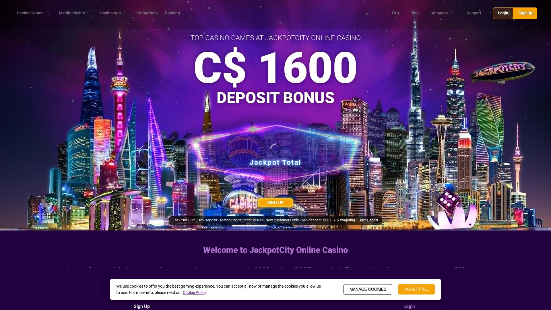 Screenshot of Jackpot City Casino taken in 2025