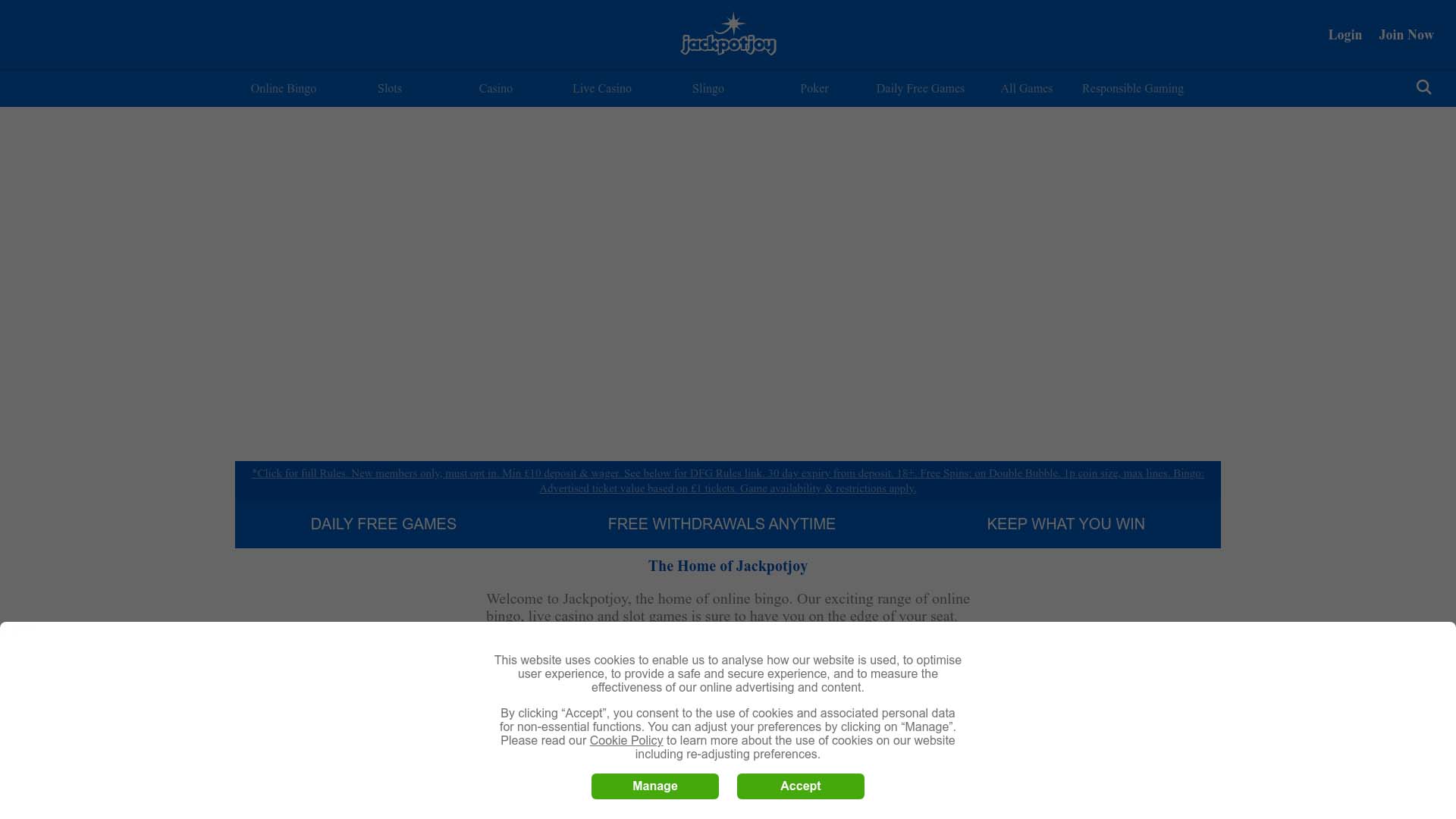 Screenshot of Jackpotjoy Casino taken in 2025