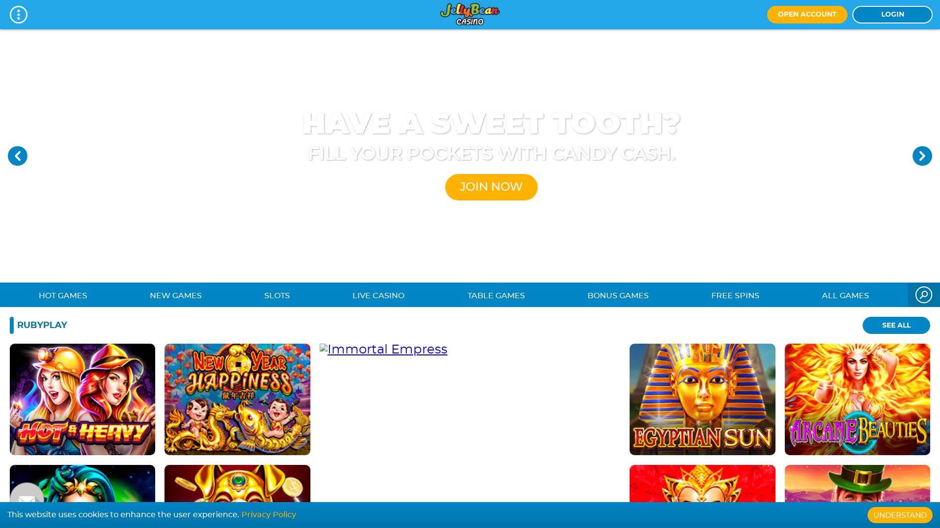 Screenshot of JellyBean Casino taken in 2025