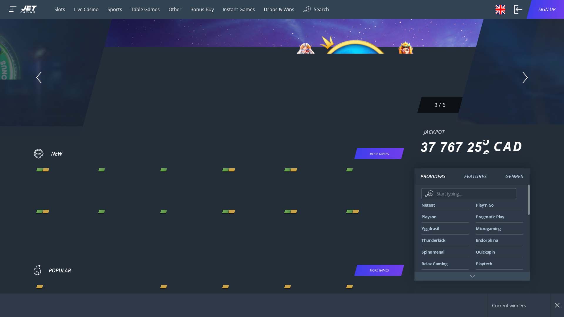 Screenshot of Jet Casino taken in 2025 Screenshot of Jet Casino taken in 2025