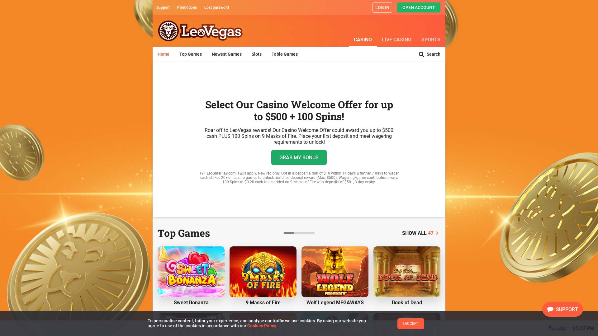 Screenshot of LeoVegas Casino taken in 2025