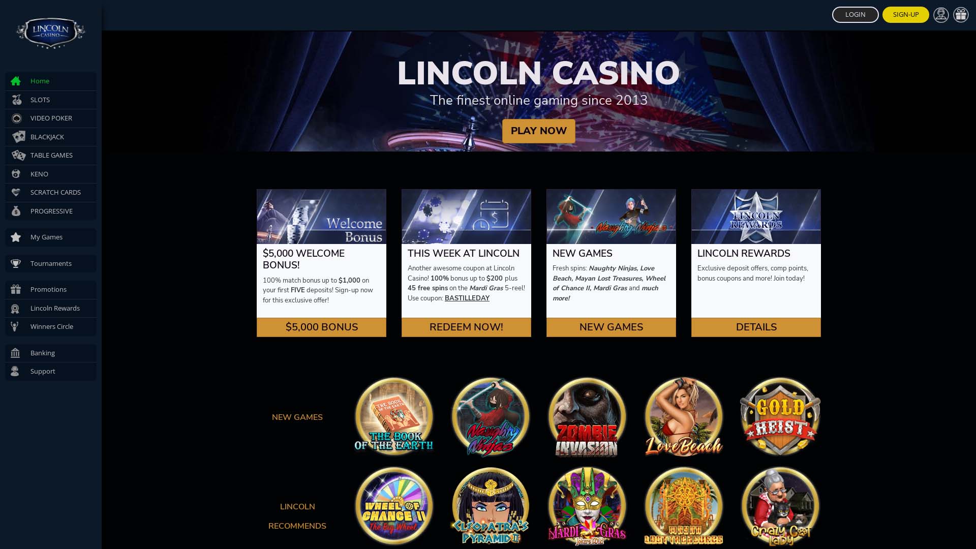 Screenshot of Lincoln Casino taken in 2025