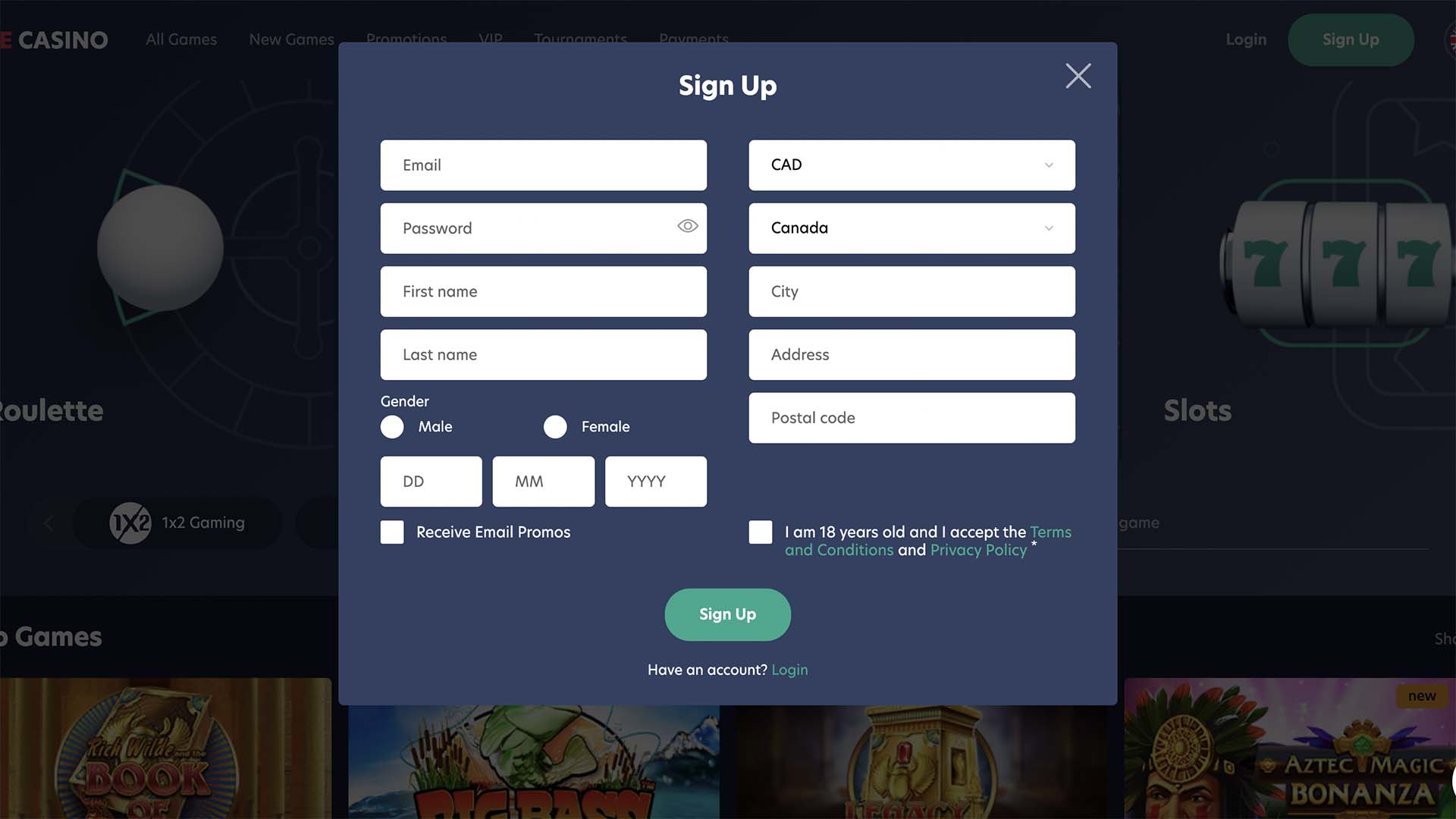 Live Casino Registration