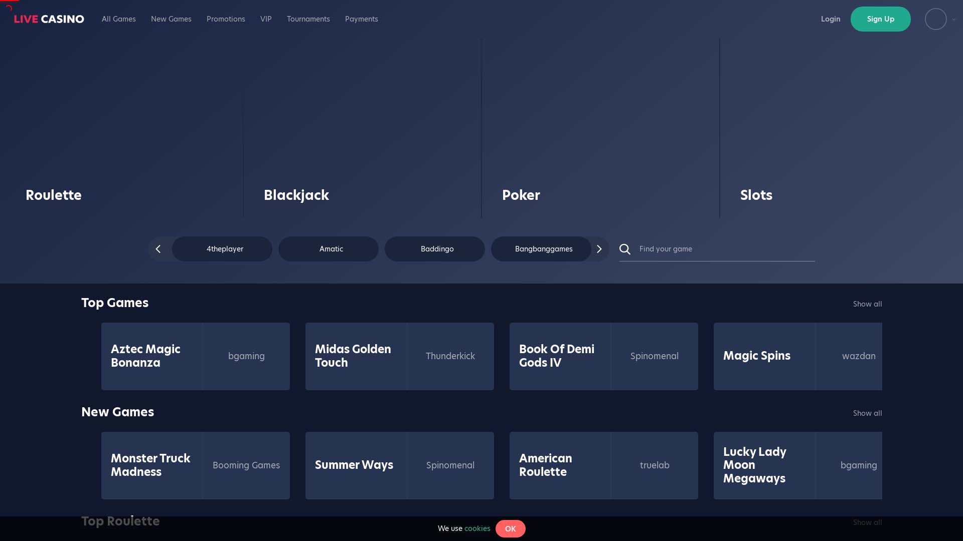 Screenshot of Live Casino taken in 2025