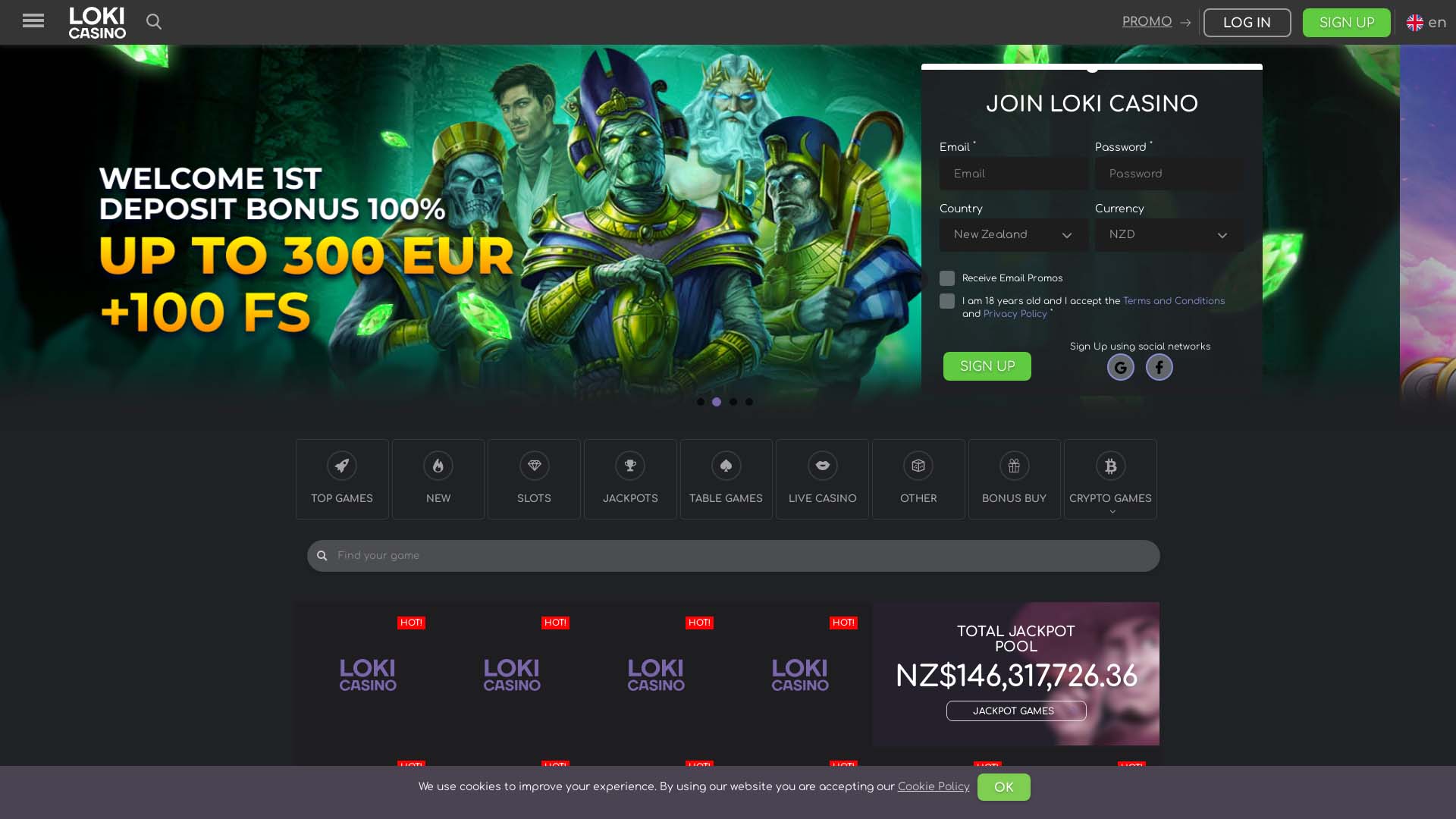 Screenshot of Loki Casino taken in 2025