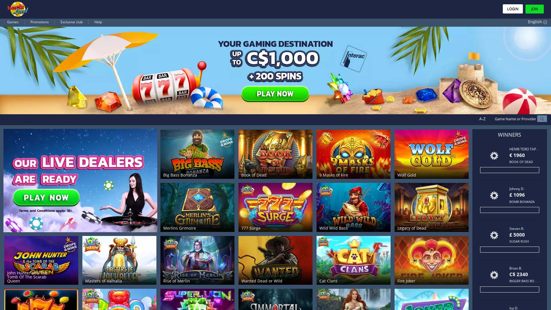 Screenshot of LuckLand Casino taken in 2025 Screenshot of LuckLand Casino taken in 2025