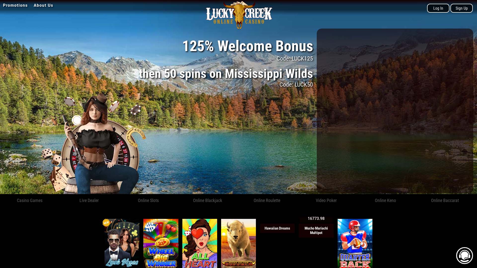 Screenshot of Lucky Creek Casino taken in 2025