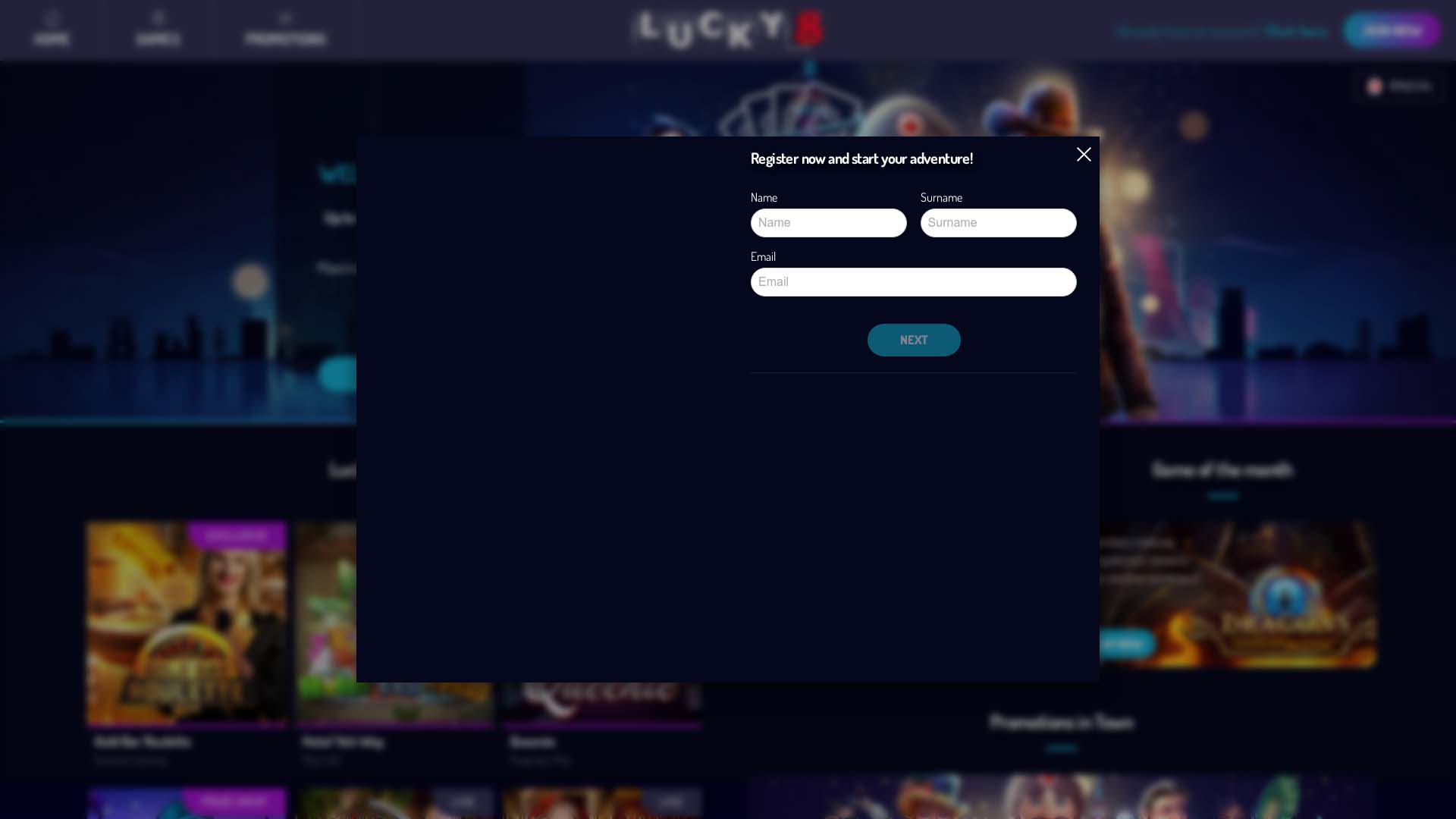 Screenshot of Lucky8 Casino taken in 2025