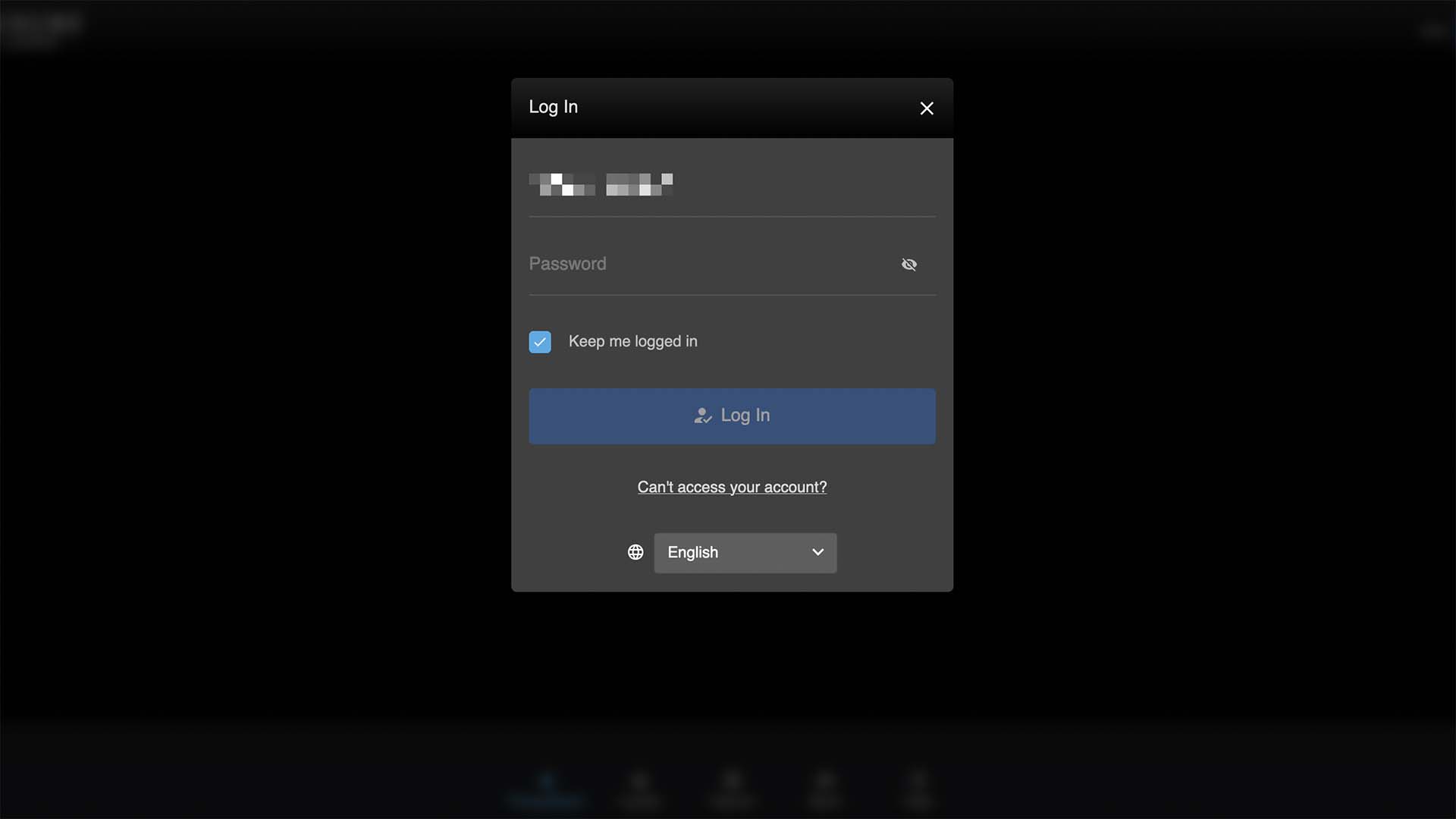 Login Screen at Luxury Casino Login Screen at Luxury Casino