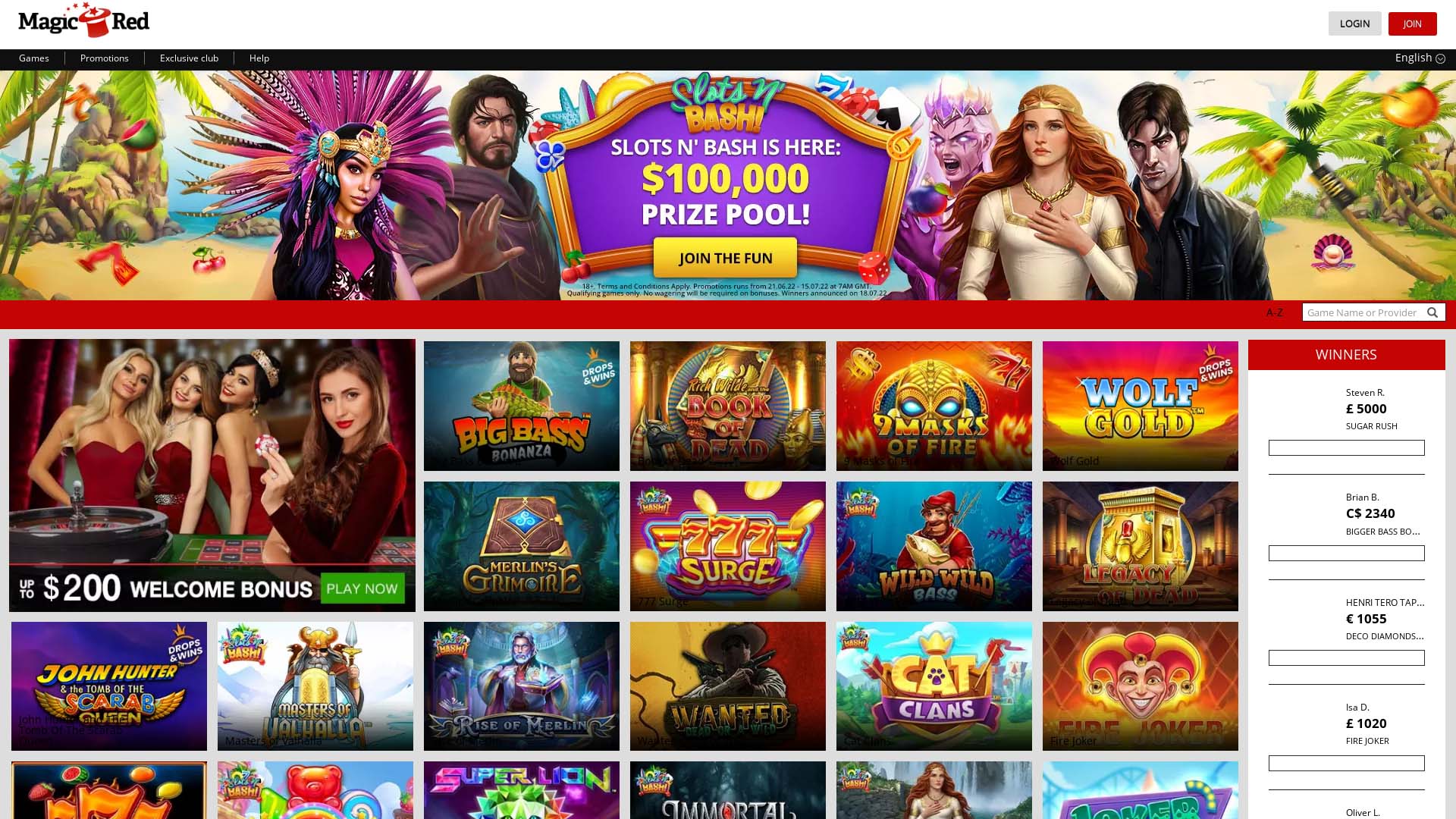 Screenshot of Magic Red Casino taken in 2025