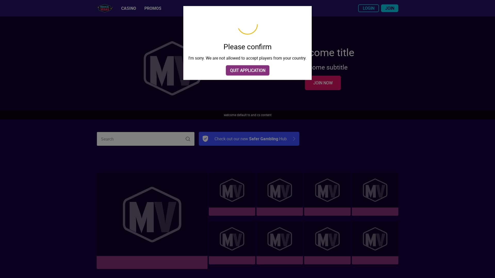 Screenshot of Magical Vegas Casino taken in 2025