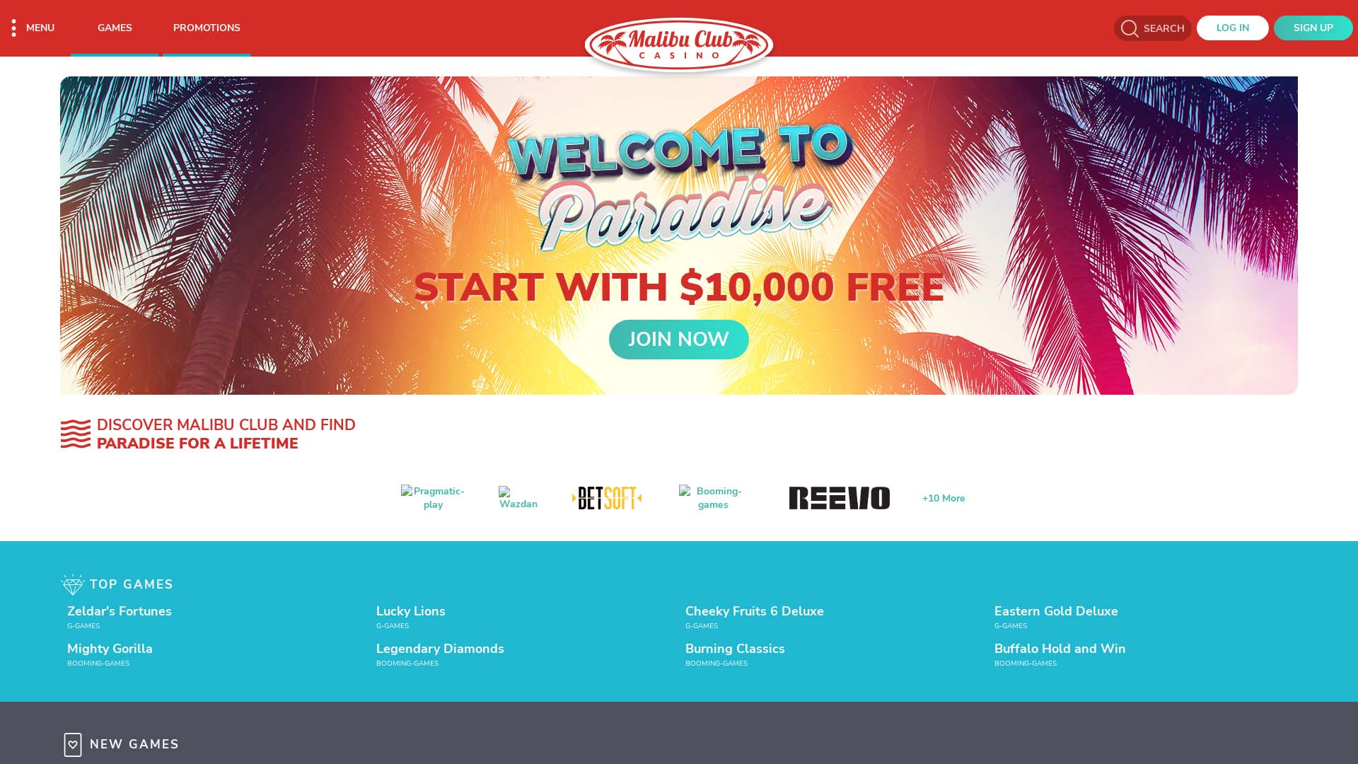 Screenshot of Malibu Club Casino taken in 2025