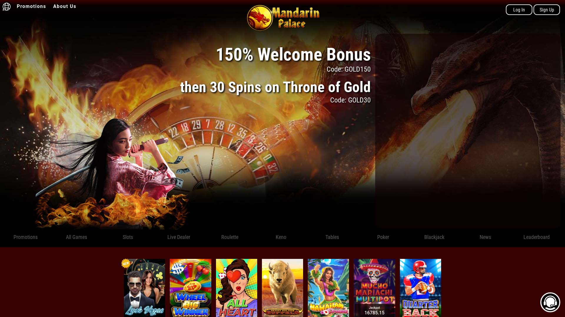 Screenshot of Mandarin Palace Casino taken in 2025