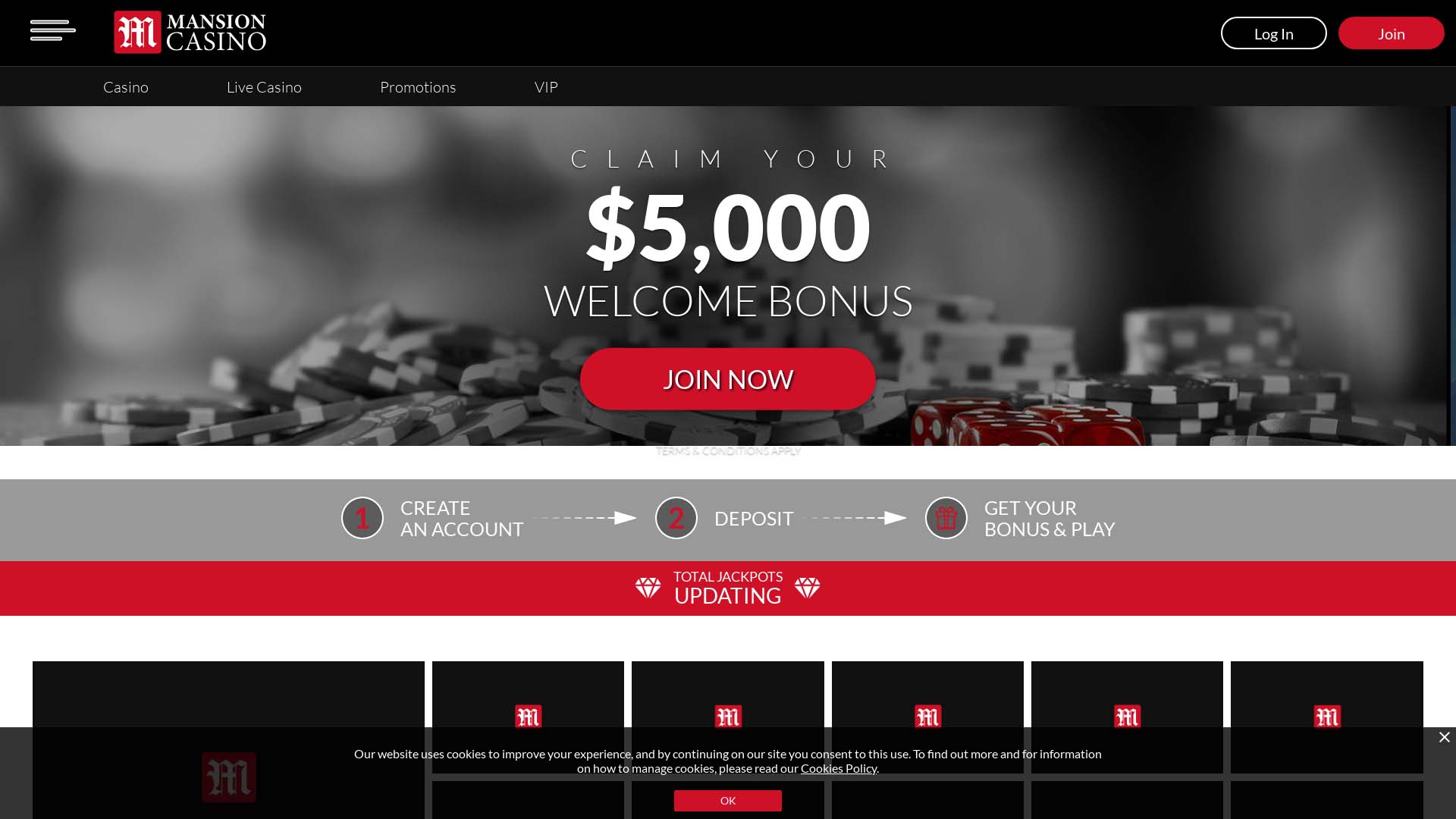 Screenshot of Mansion Casino taken in 2025