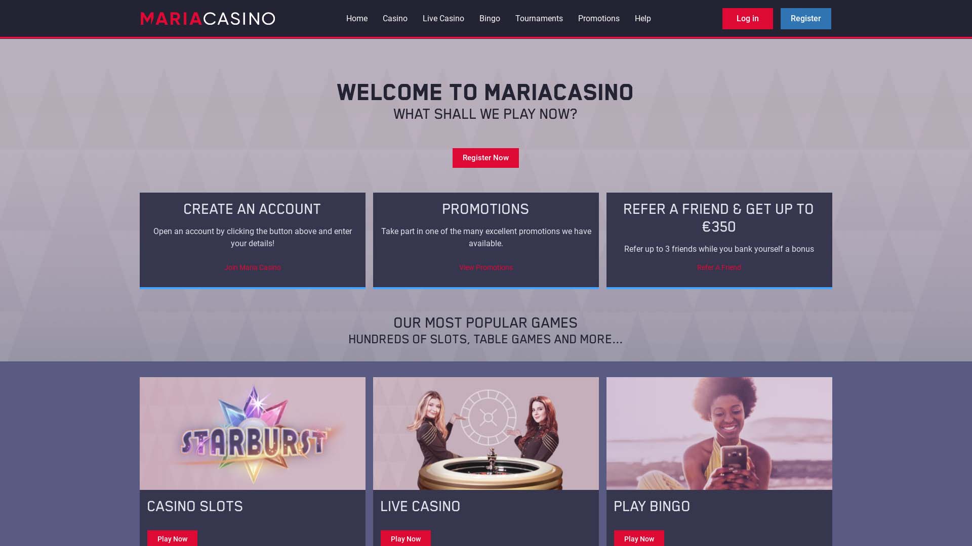 Screenshot of Maria Casino taken in 2025 Screenshot of Maria Casino taken in 2025