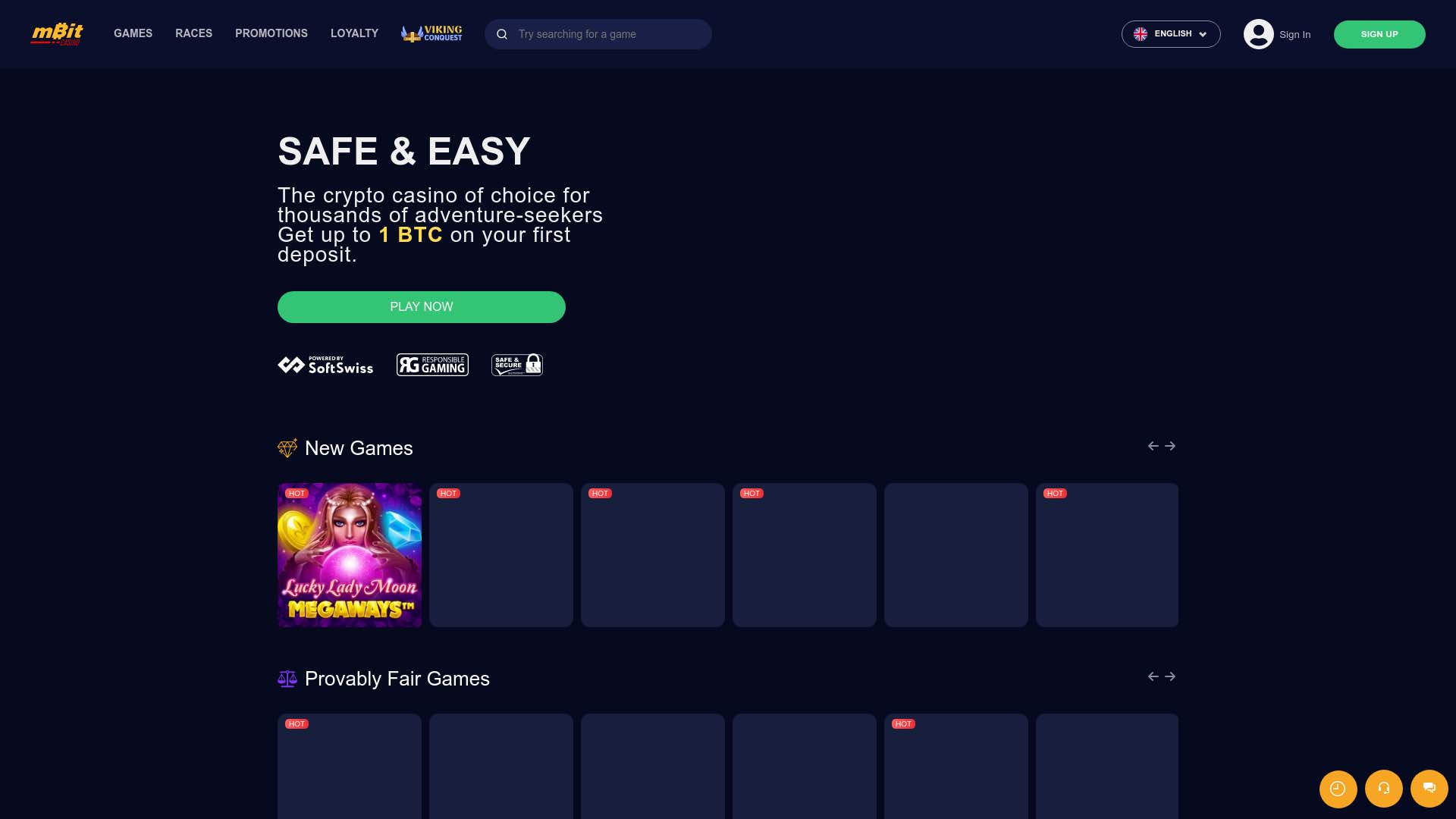 Screenshot of mBit Casino taken in 2025