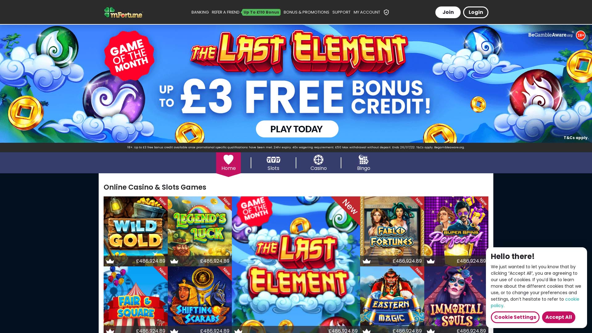 Screenshot of mFortune Casino taken in 2025