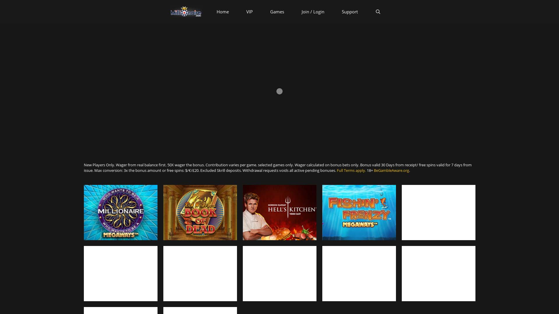 Screenshot of Millionaire Casino taken in 2025 Screenshot of Millionaire Casino taken in 2025
