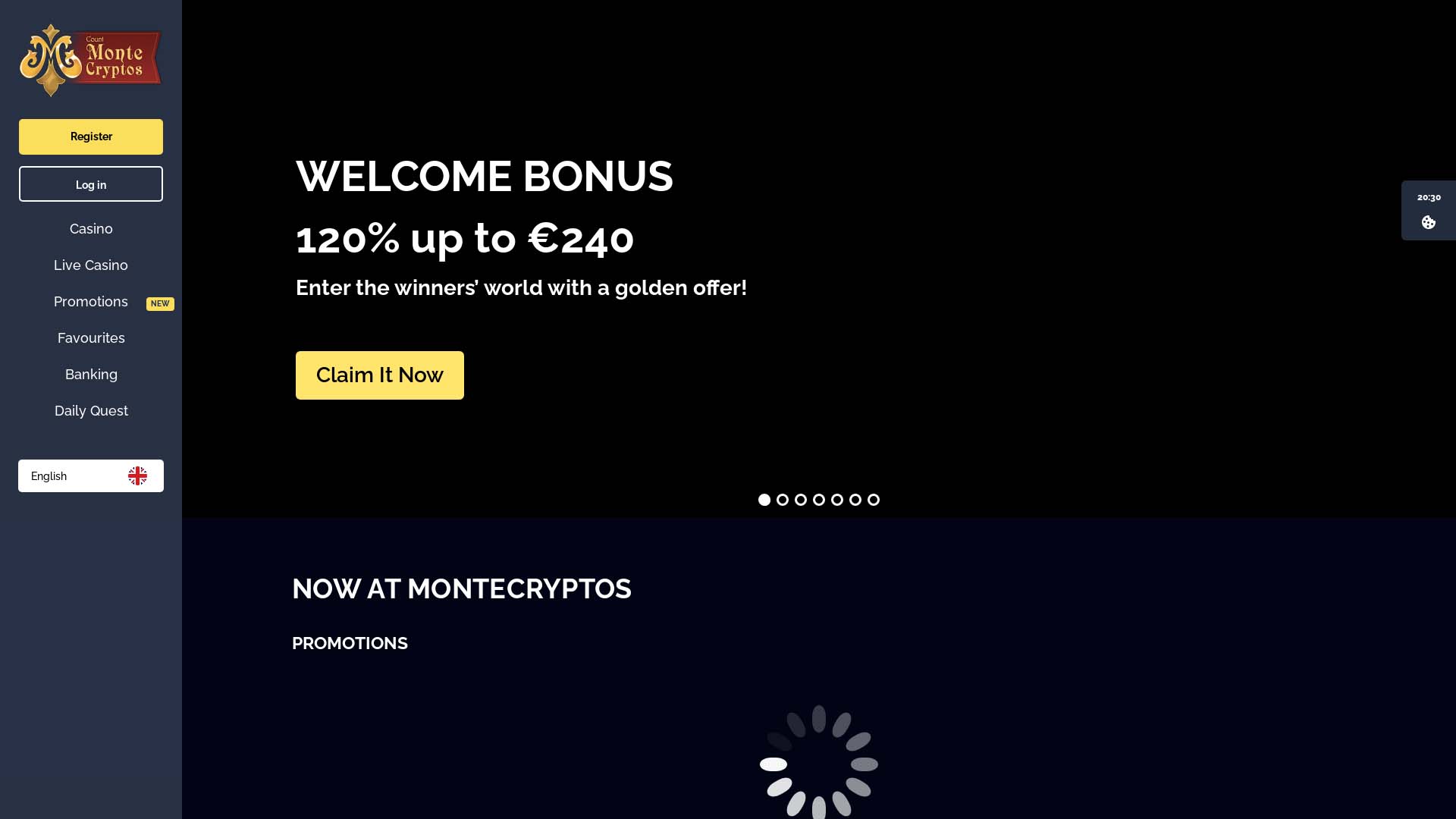Screenshot of MonteCryptos Casino taken in 2025