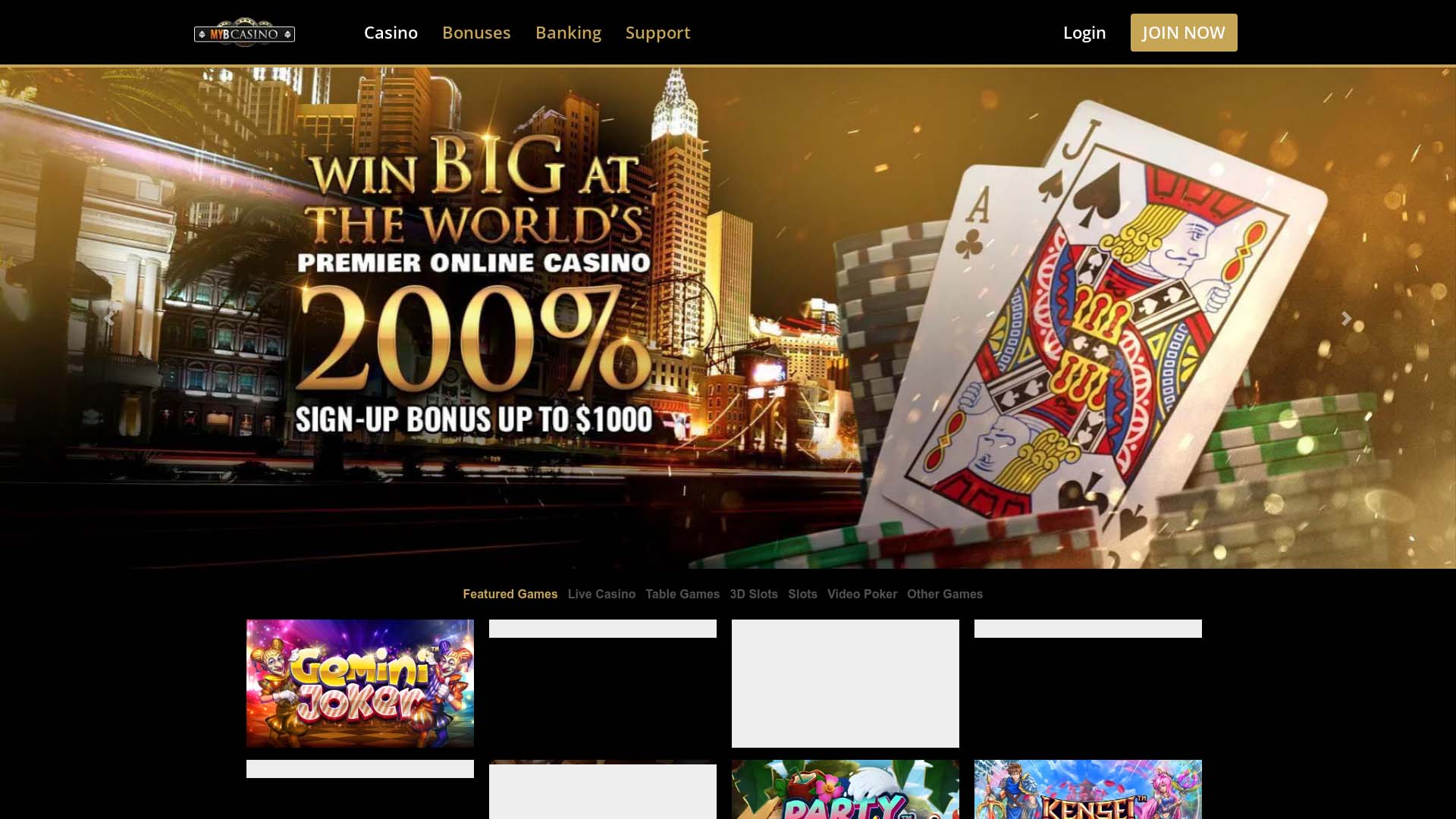 Screenshot of MYB Casino taken in 2025