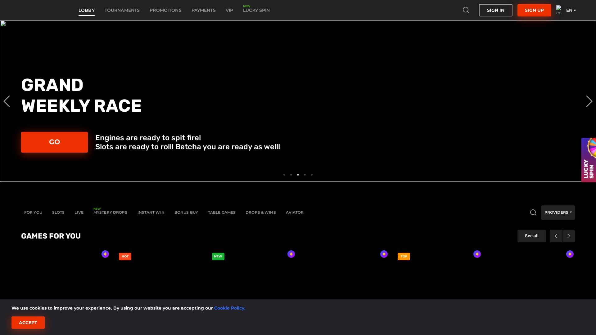 Screenshot of N1 Casino taken in 2025