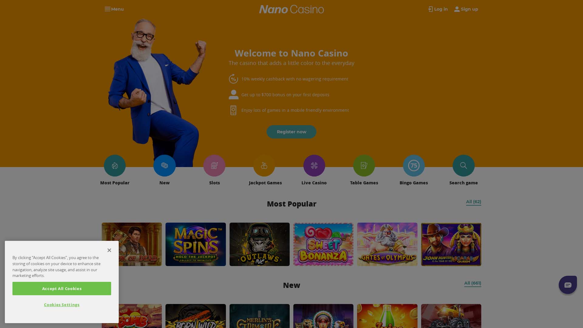 Screenshot of Nano Casino taken in 2025