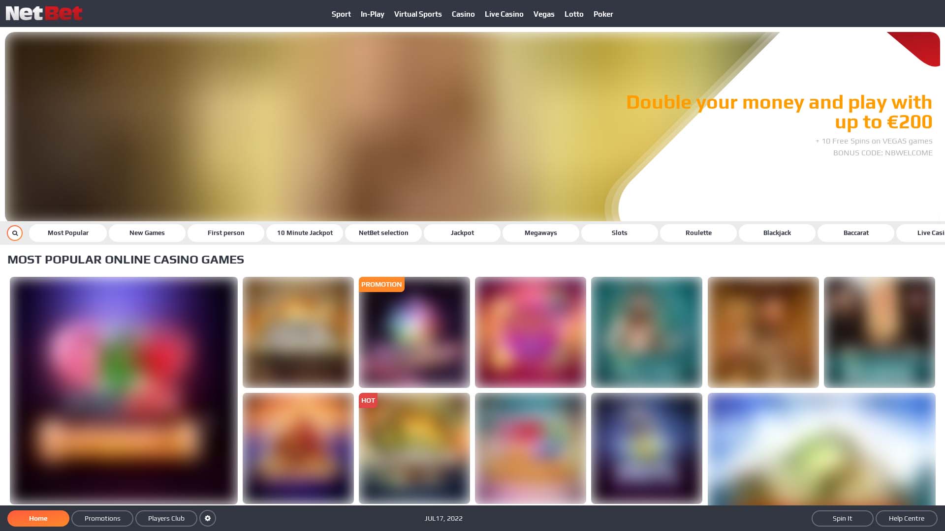 Screenshot of NetBet Casino taken in 2025